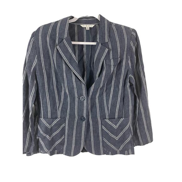 CAbi Jackets & Blazers - Cabi Blazer Size 10 Jacket Linen Pinstripe Blue White Chevron Lightweight Top